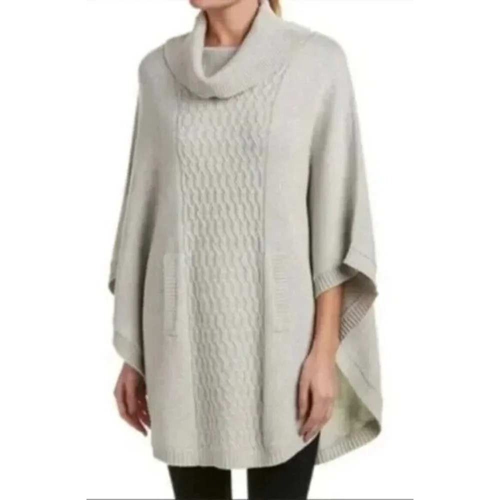 Cabi Cable Knit Poncho Sweater Womens Small Gray Cowl Neck Pullover #3003